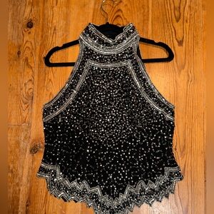 VTG Sequin Beaded Silk Halter Top